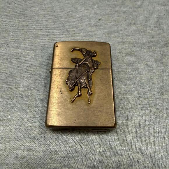 Vintage 1994 Brass Zippo Lighter - Marlboro Country Store Cowboy Bucking Bronco - Picture 1 of 5